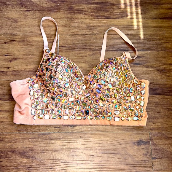 Rose Gold Rhinestone Corset Crop Top - Picture 2 of 8